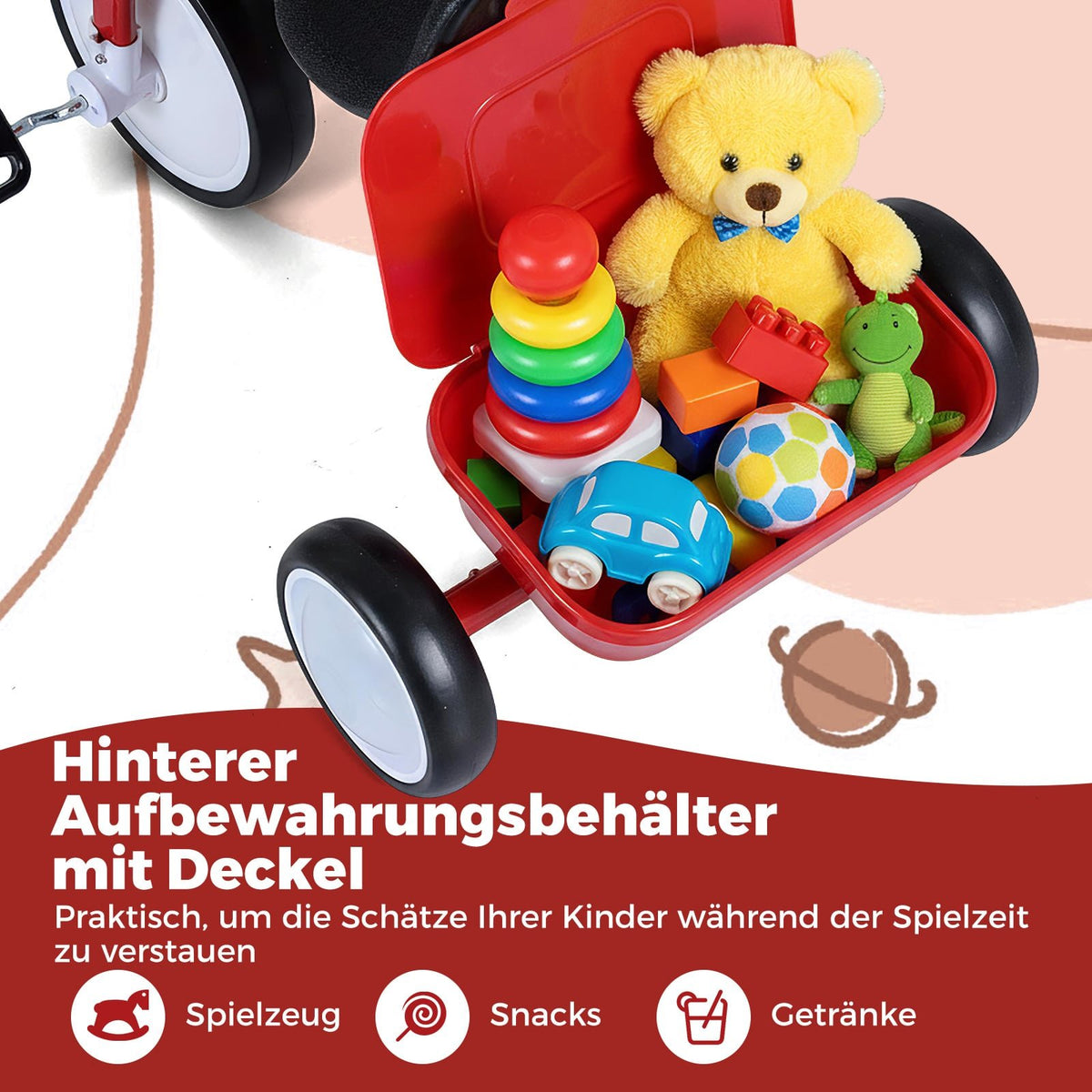 Toddler Tricycle with Light-Up Wheels, Adjustable Seat, Storage Box