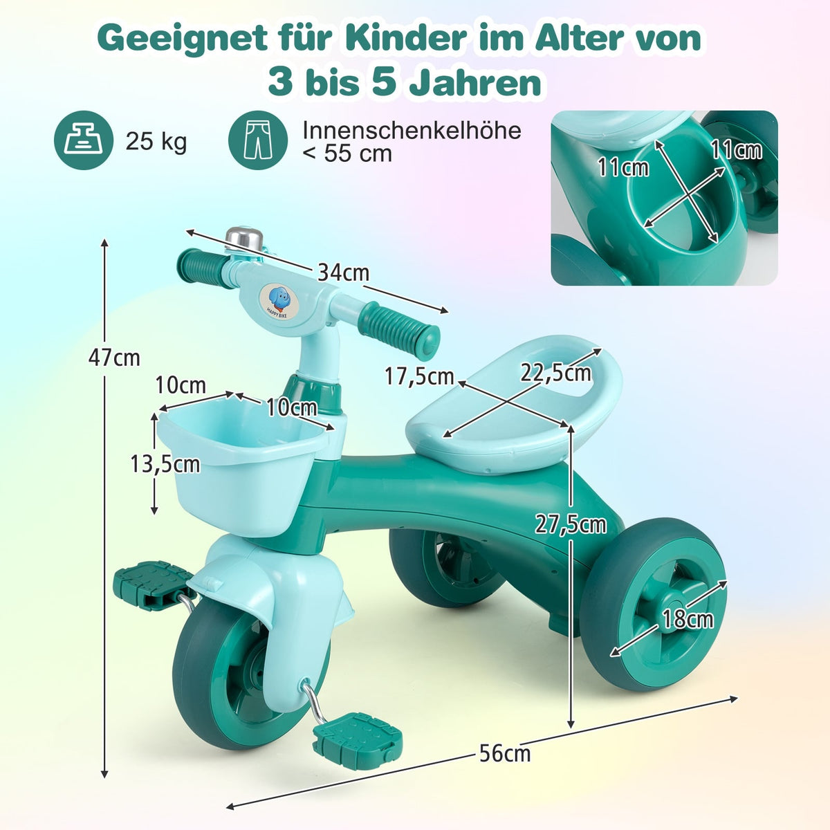 Toddler Tricycle with Limited Steering, Bell, Ergonomic Seat