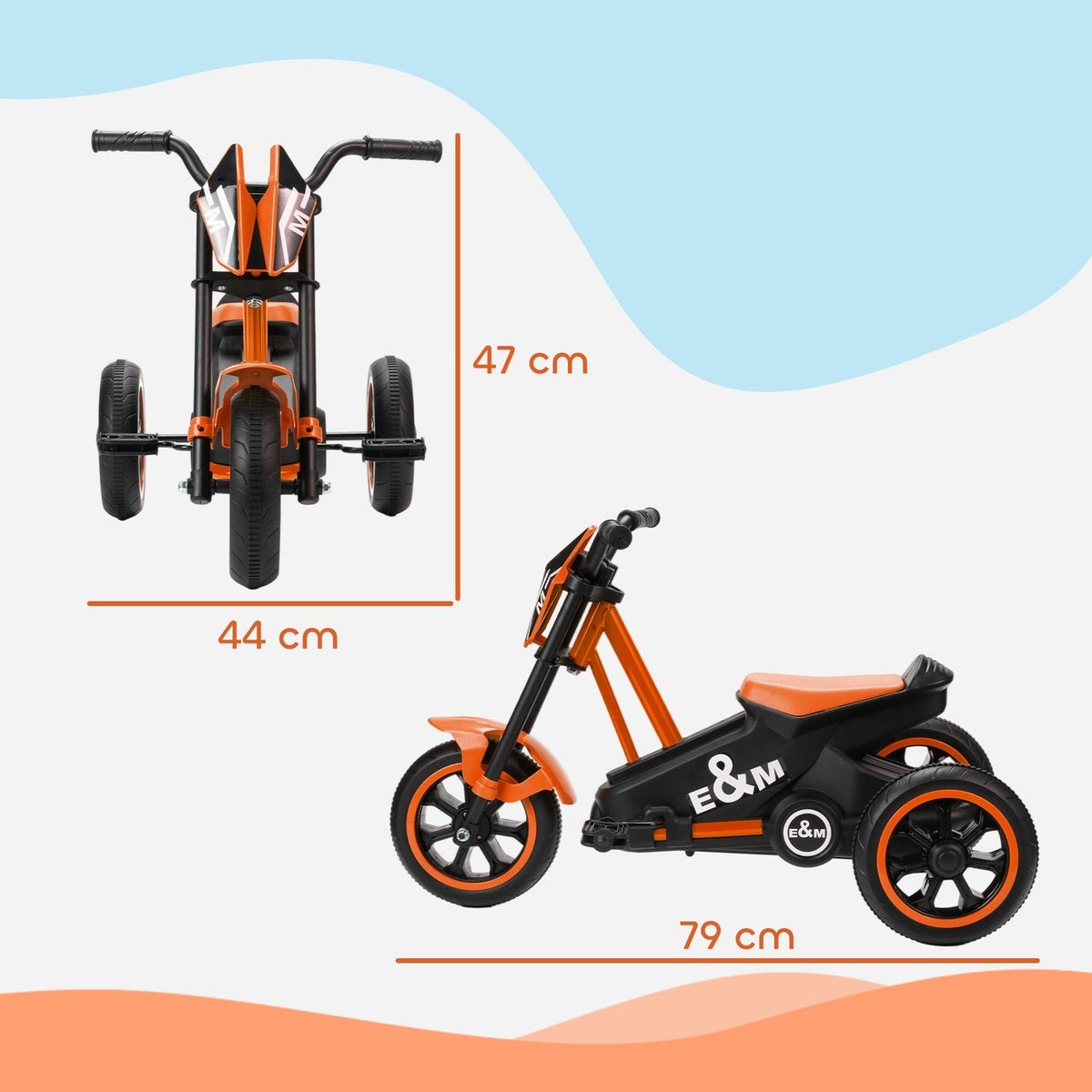 Toddler Tricycle with Pedals, Steel Frame, Orange, 18-36 Months