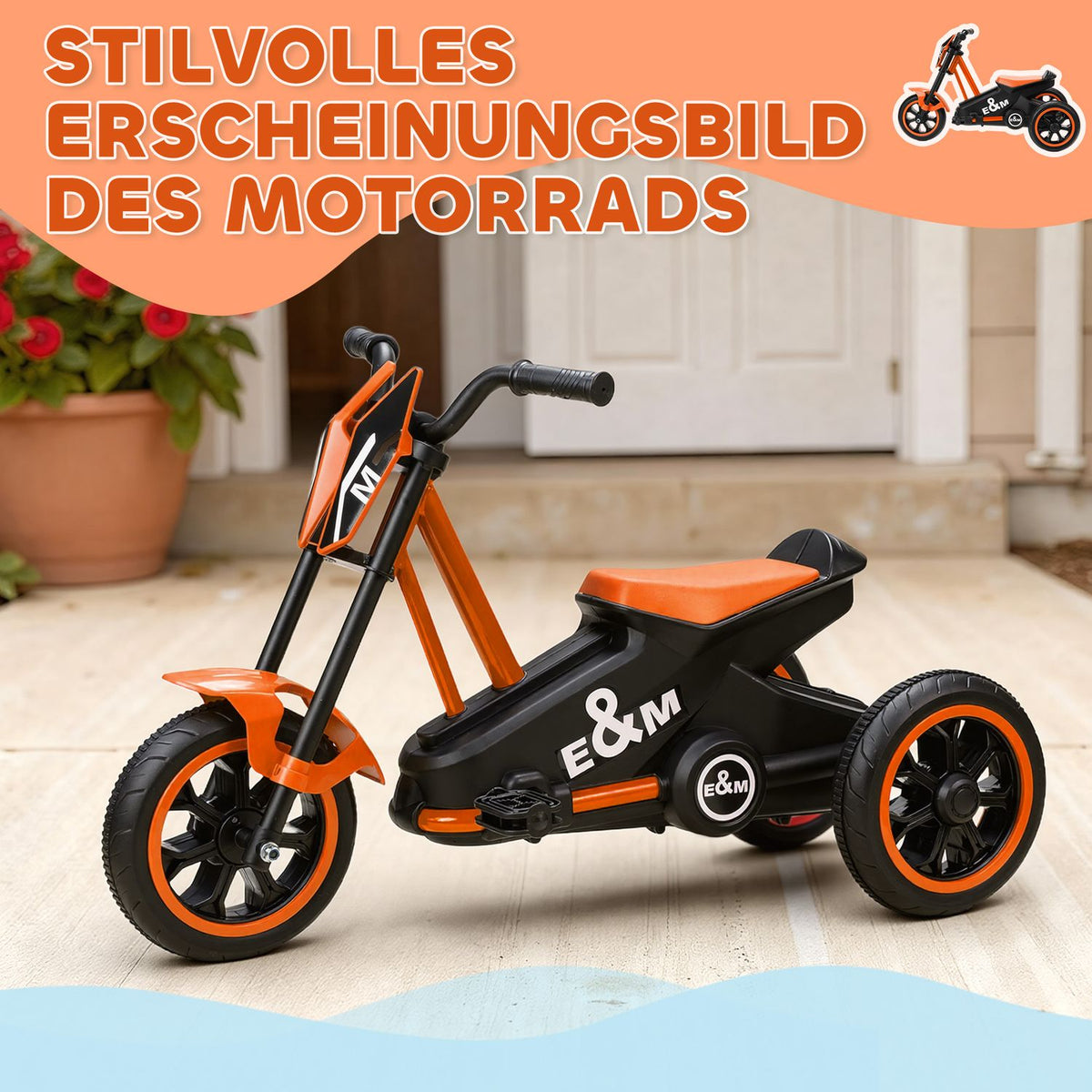 Toddler Tricycle with Pedals, Steel Frame, Orange, 18-36 Months