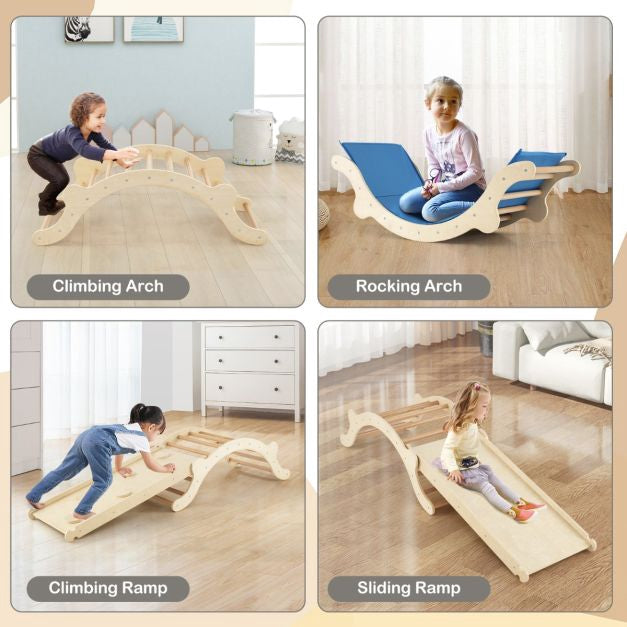 Toddler Wooden Climber Arch, 3-In-1 Ramp And Mat