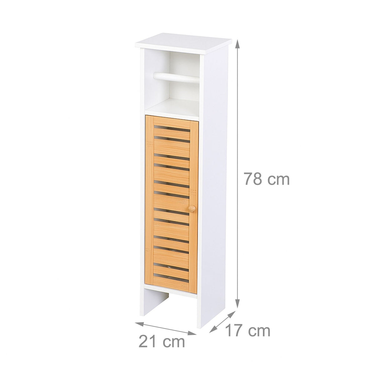 Toilet Paper Holder Cabinet, 3 Shelves, Bamboo Door