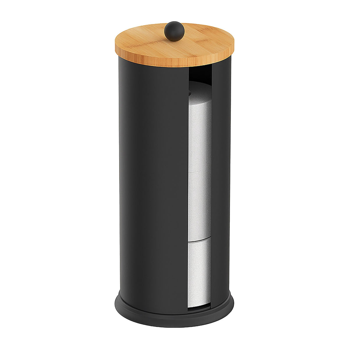 Toilet Paper Holder, Metal with Bamboo Lid, 3 Rolls