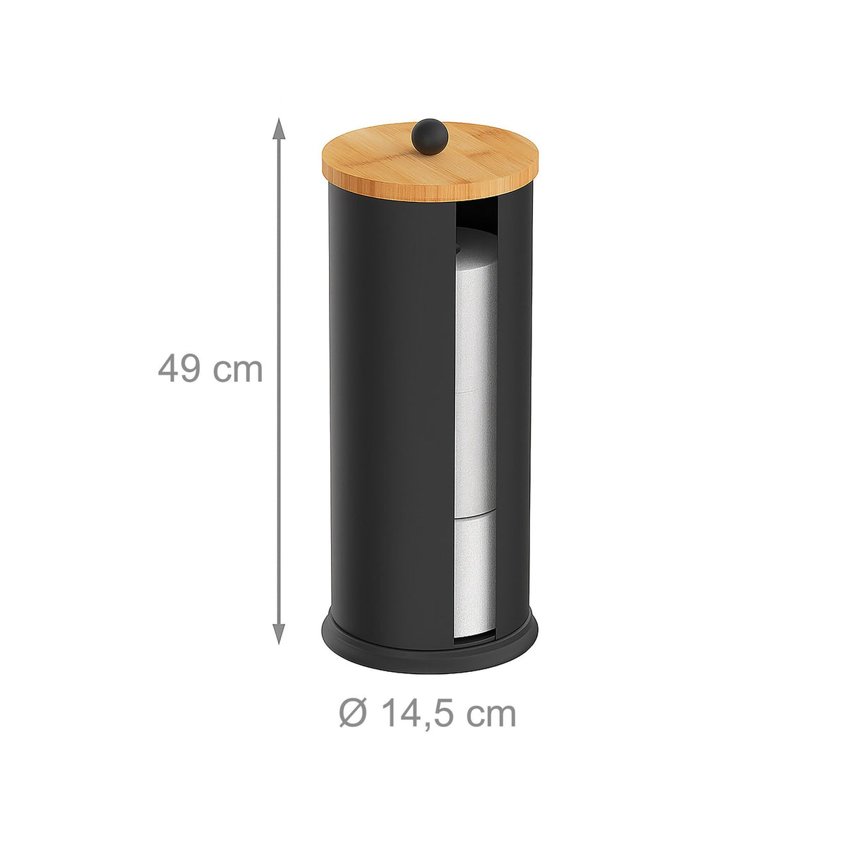 Toilet Paper Holder, Metal with Bamboo Lid, 3 Rolls