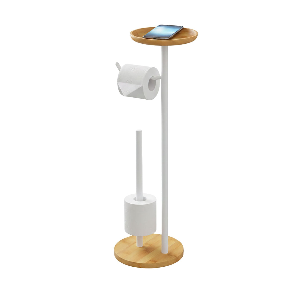 Toilet Paper Holder with Shelf, Bamboo and Metal
