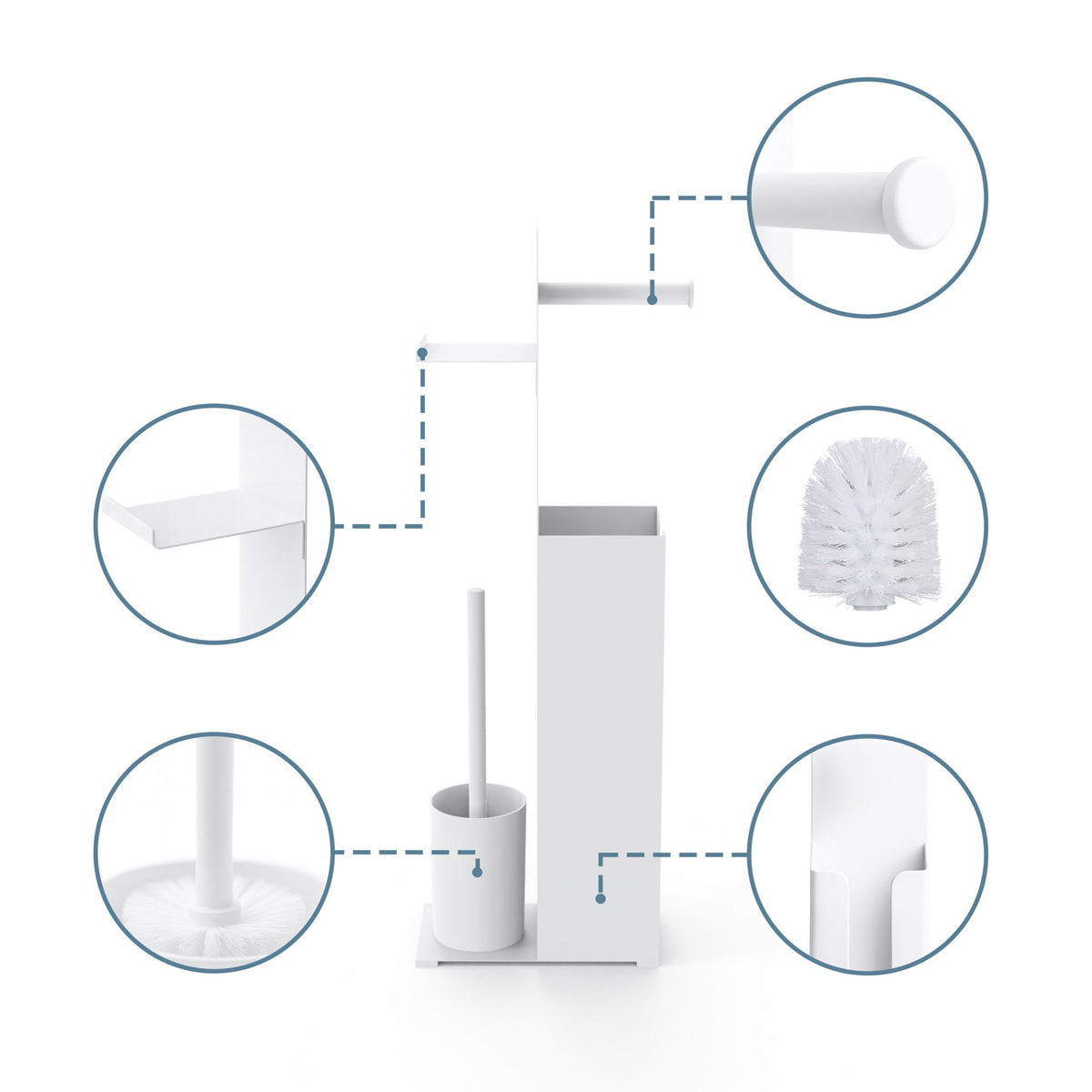 Toilet Paper Holder with Spare Roll and Brush Stand
