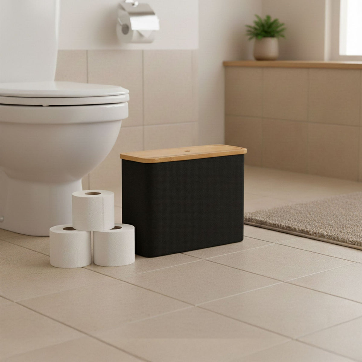 Toilet Roll Holder, Fabric and Bamboo, Holds 12 Rolls