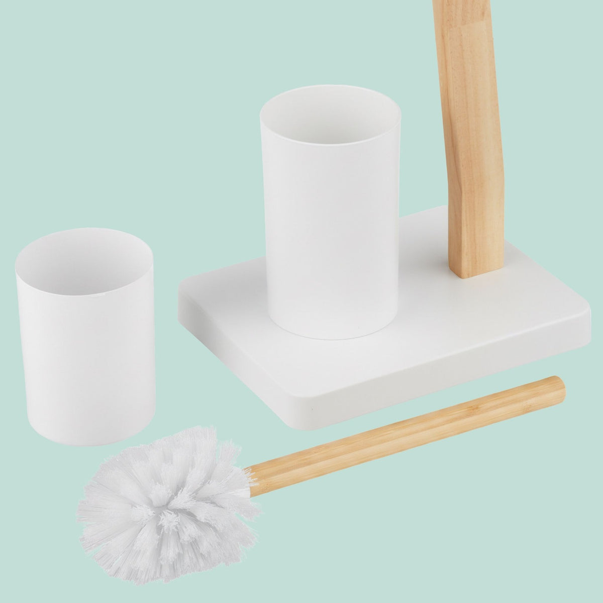 Toilet Roll Holder and Brush Set, Wood and Metal