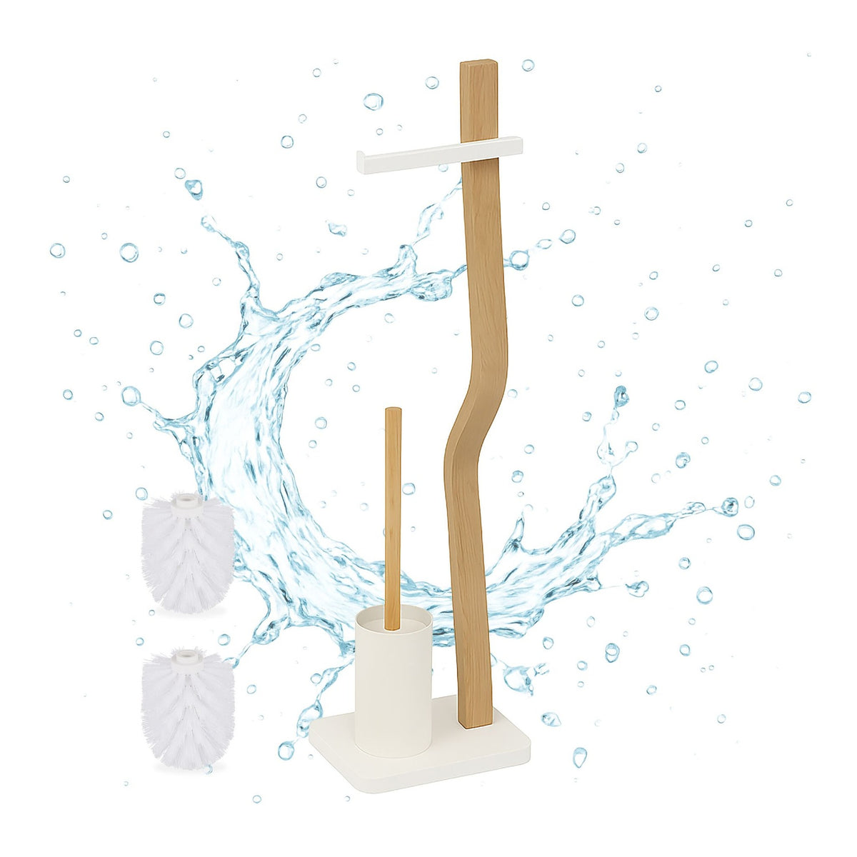Toilet Roll Holder and Brush Set, Wood and Metal