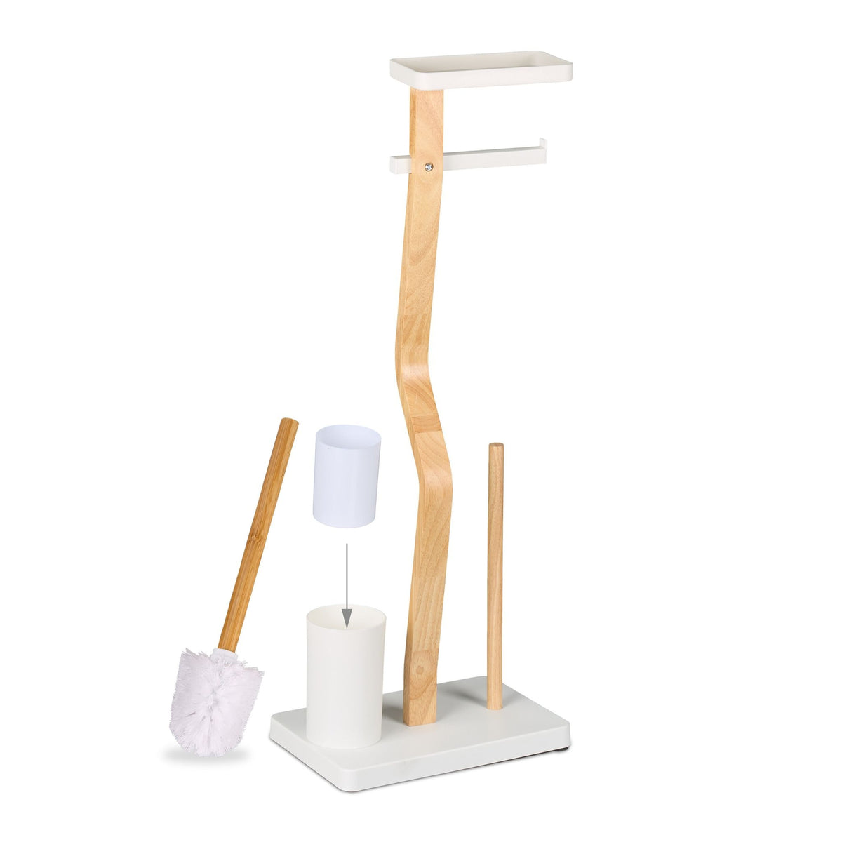 Toilet Roll Holder and Brush Set with Shelf