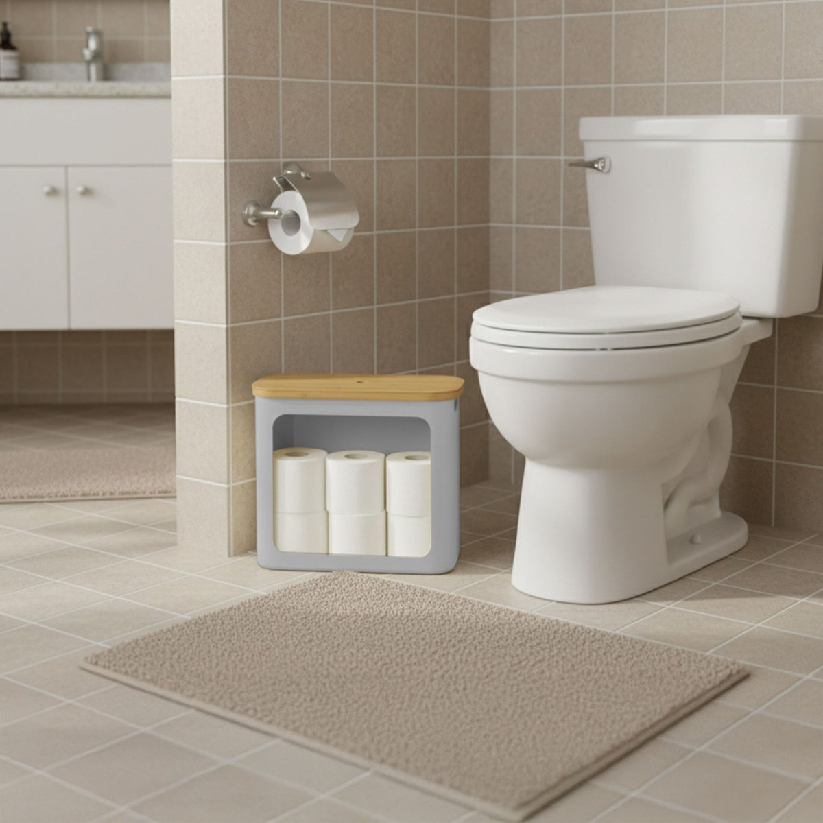 Toilet Roll Holder with Bamboo Lid, Holds 12 Rolls