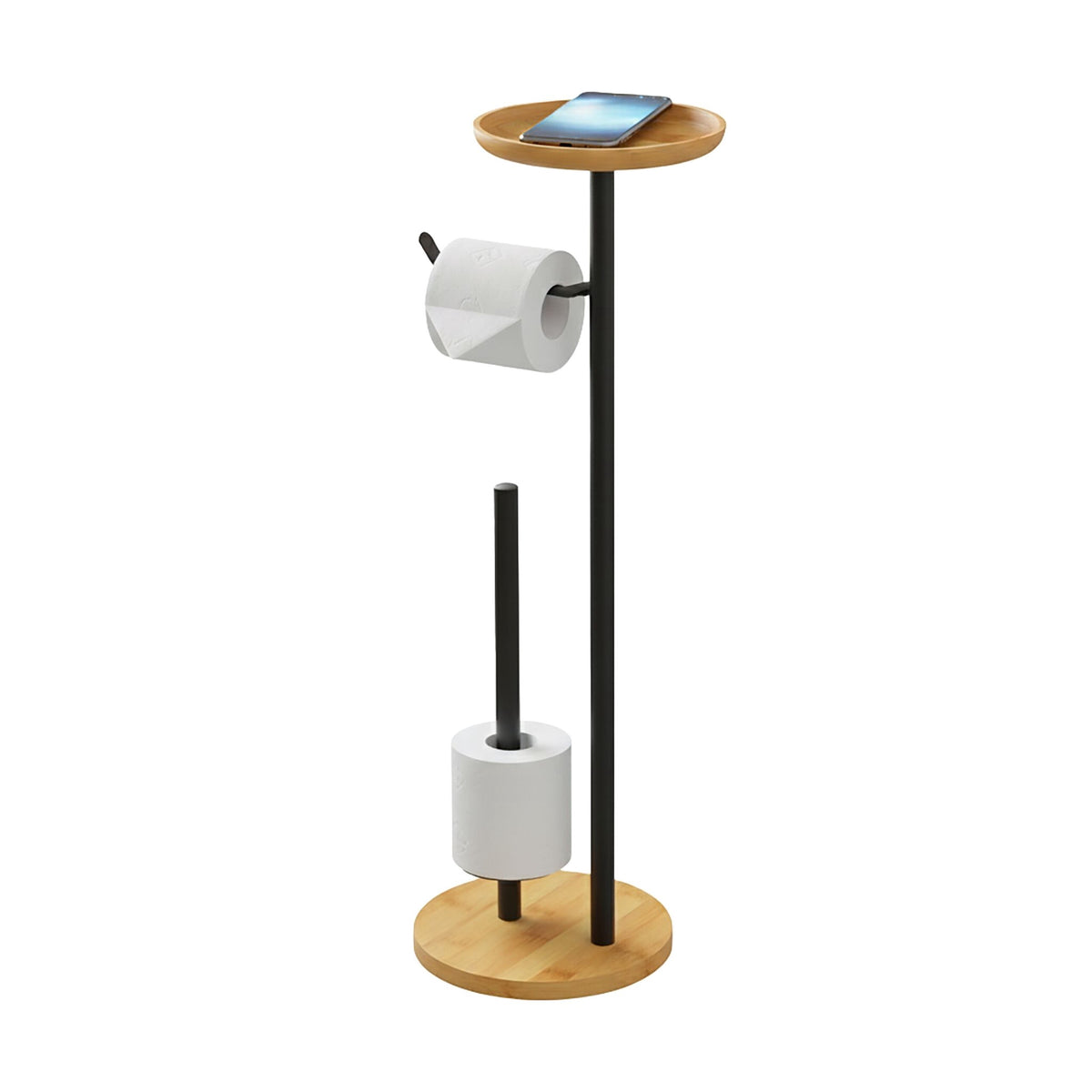 Toilet Roll Holder with Shelf – Bamboo and Metal