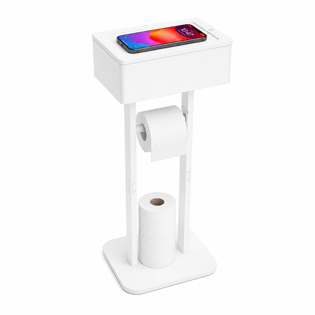 Toilet Roll Holder with Storage Shelf – White, Bamboo
