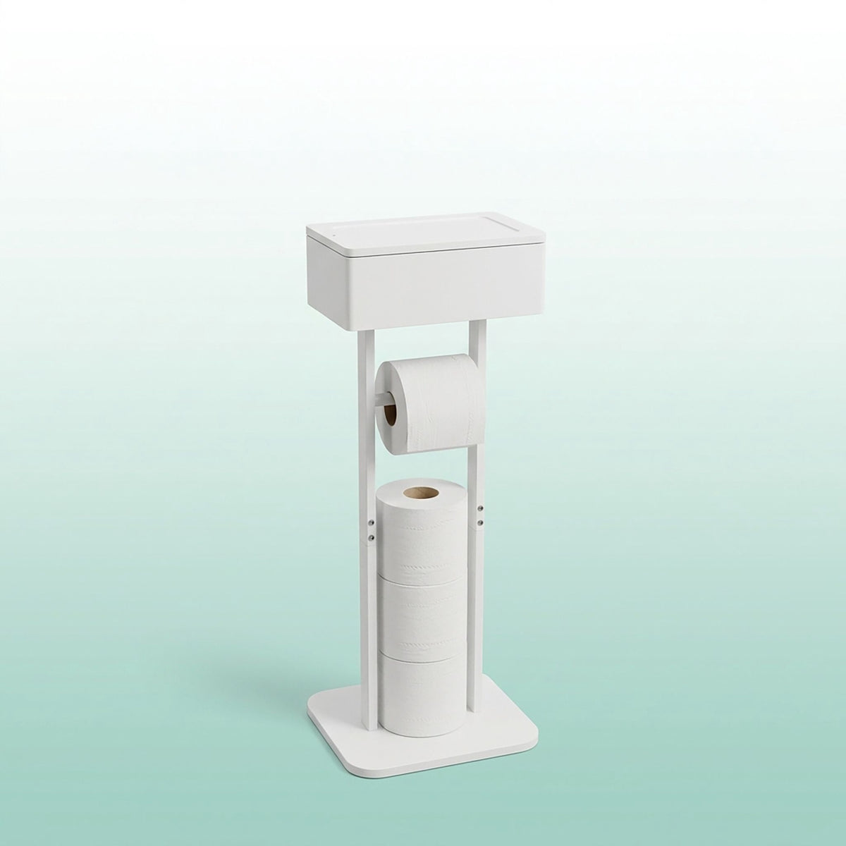 Toilet Roll Holder with Storage Shelf – White, Bamboo