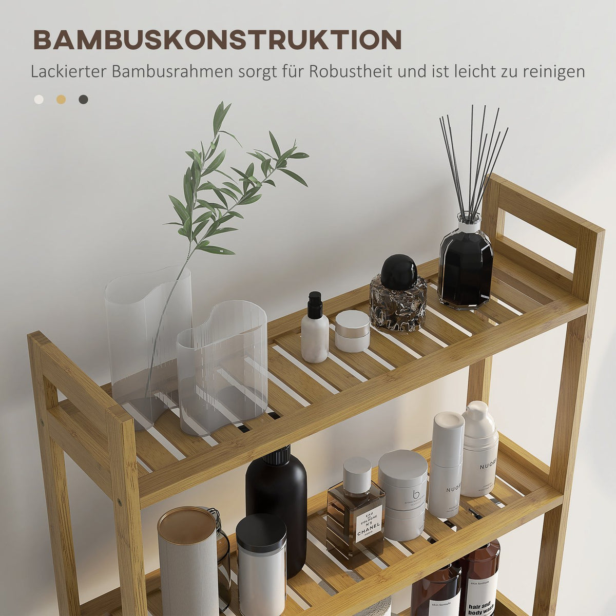 Toilet Shelf 3 Tier Bathroom Standing Shelf With Anti-Tip Storage Shelf Bamboo Natural