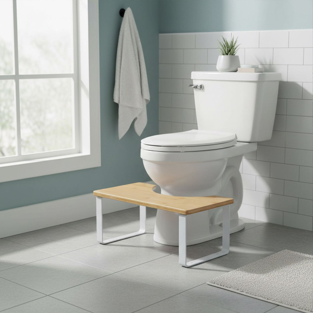Toilet Step Stool, Bamboo & Metal, Non-Slip