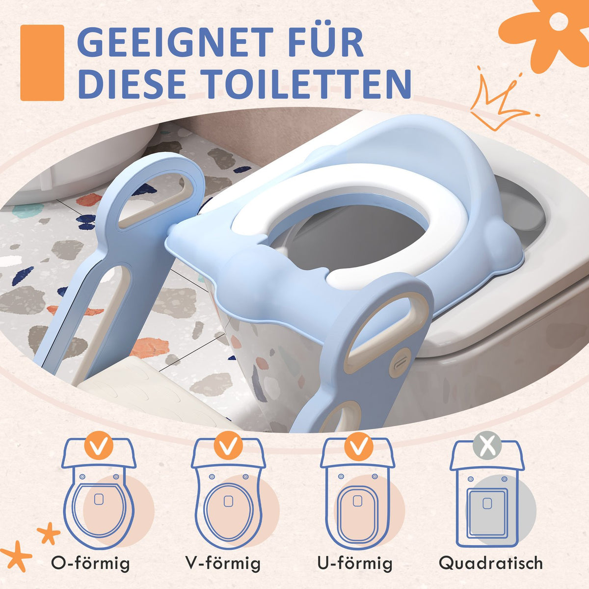 Toilet Trainer For Children With Stairs & Handle, Folding Toilet Attachment, Potty Trainer, 2-6 Years