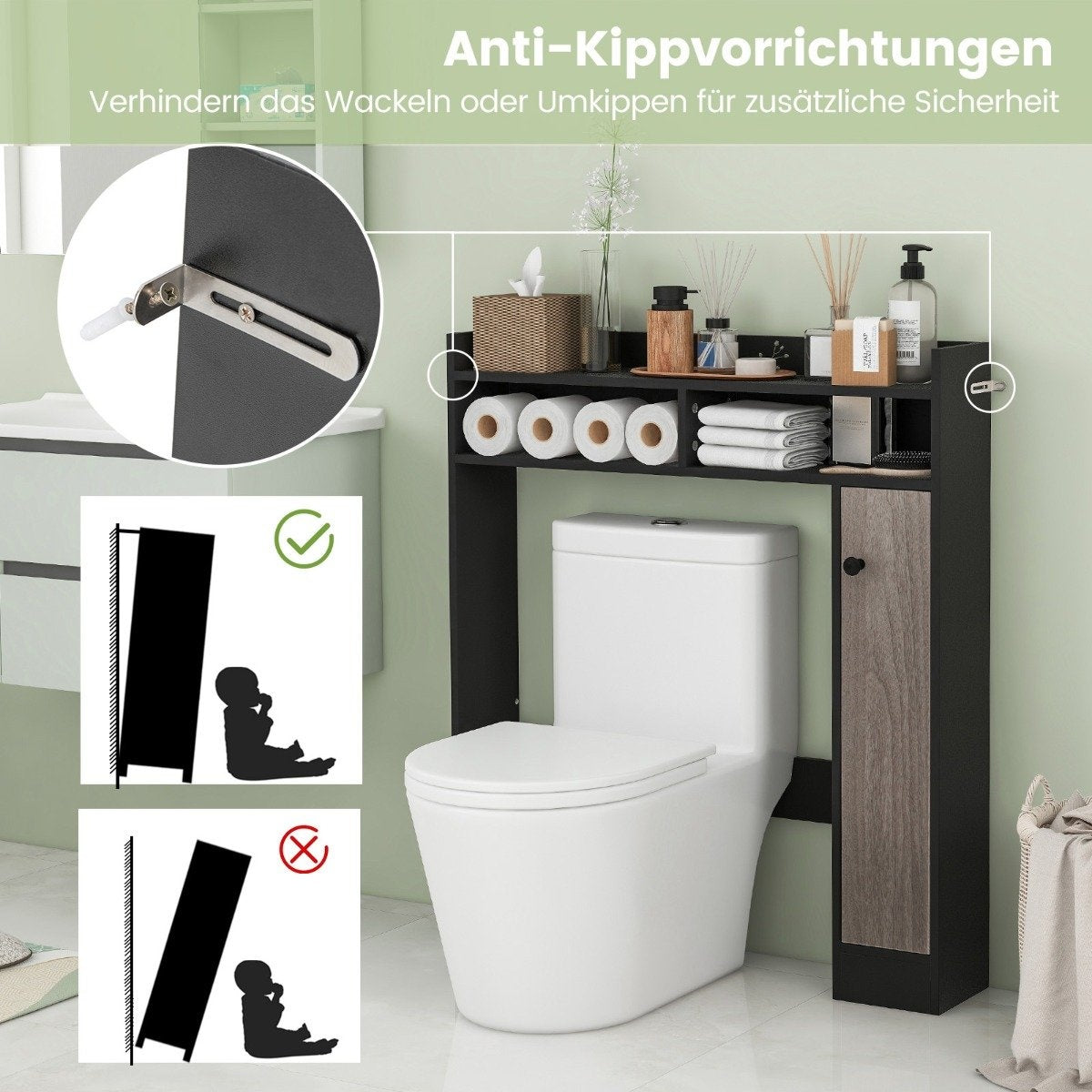 Toilet cabinet, bathroom overmount cabinet with adjustable shelves, toilet stand