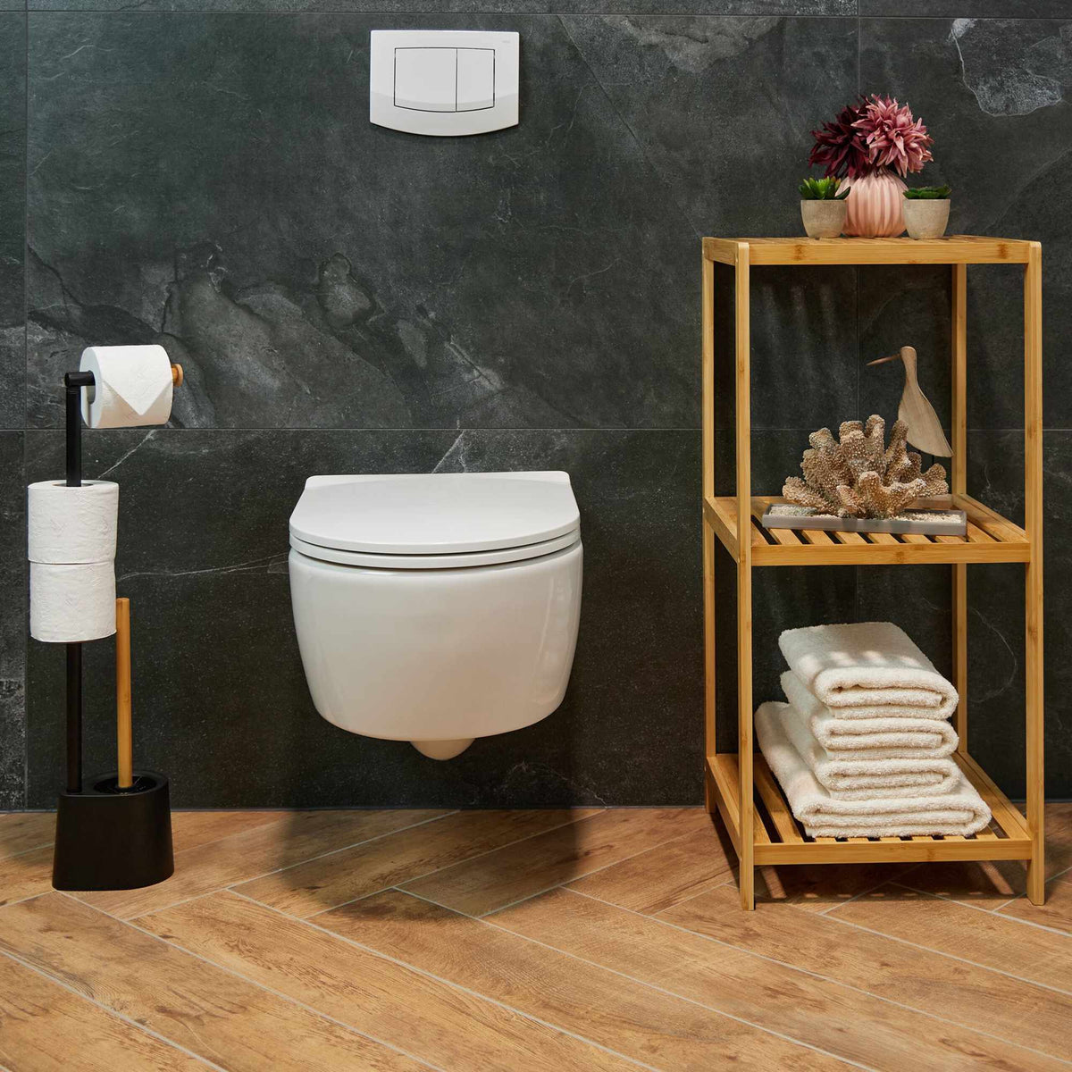 Toilet chair in bamboo and stainless steel