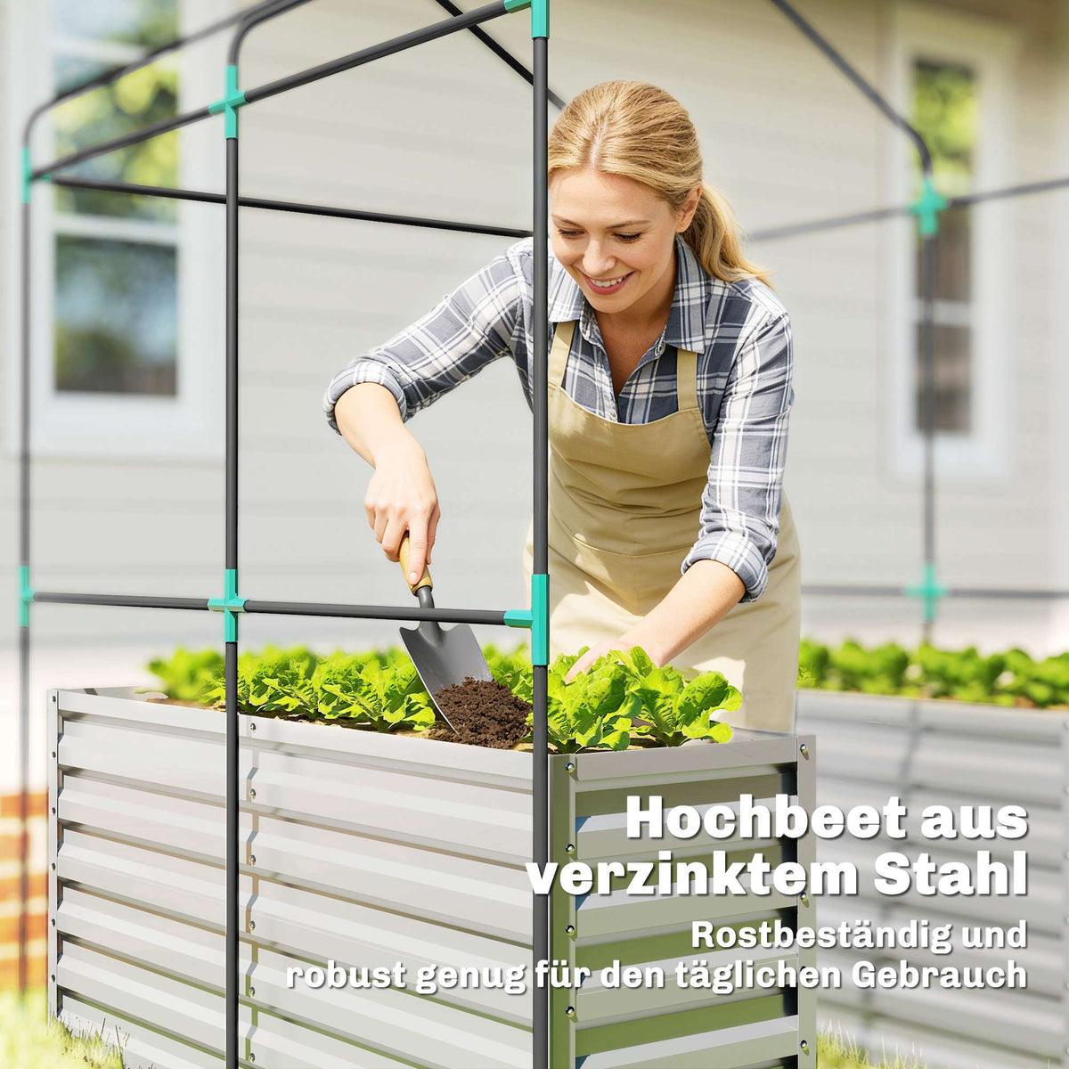 Tomato Greenhouse with Raised Bed, Roll-Up Door, 141x141x190 cm