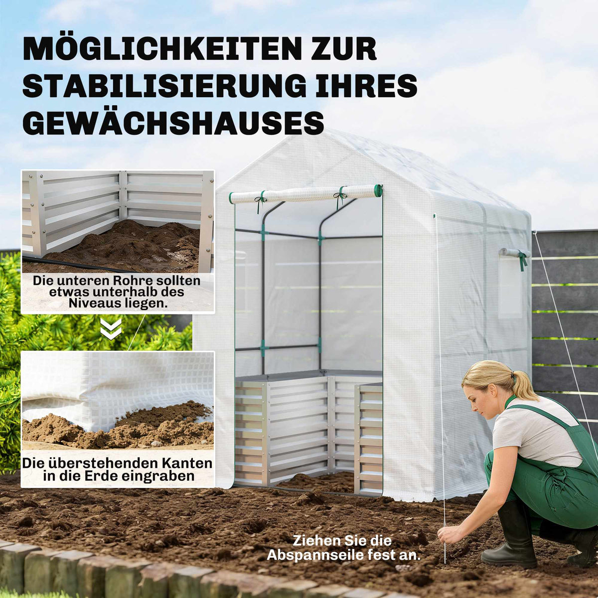 Tomato Greenhouse with Raised Bed, Roll-Up Door, 141x141x190 cm