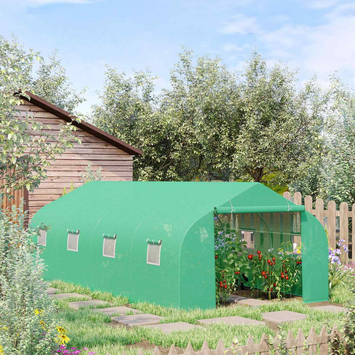 Tomato House Cold Frame Greenhouse With Gable Roof, Foil Greenhouse, Green, 600X300X200Cm