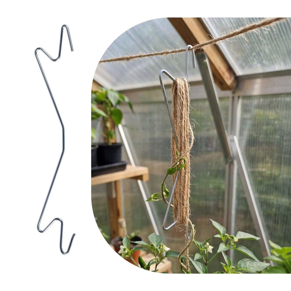 Tomato Plant Hooks with Jute Cord, Set of 15