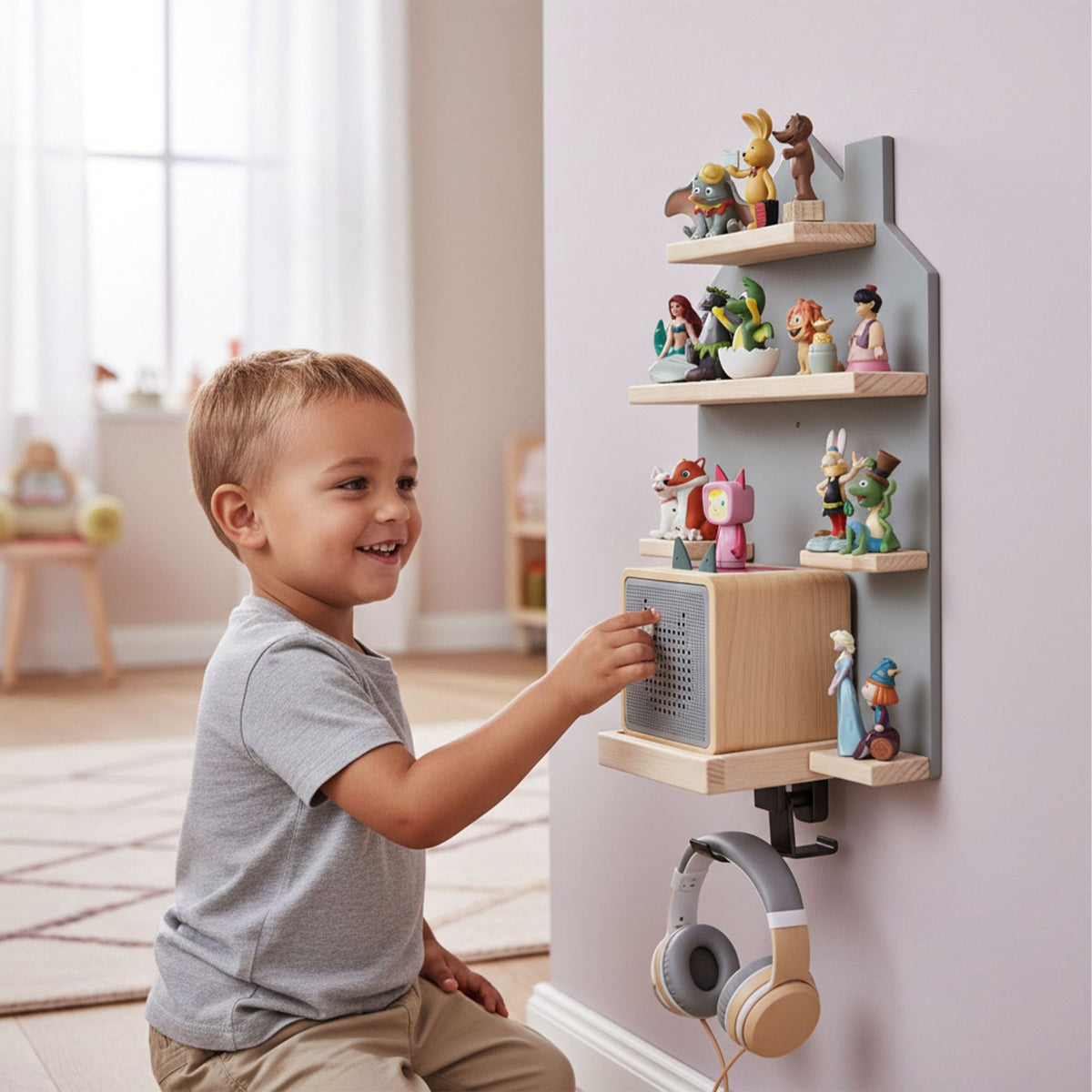 Toniebox Wall Shelf with Magnetic Strips, Holds 32 Tonies