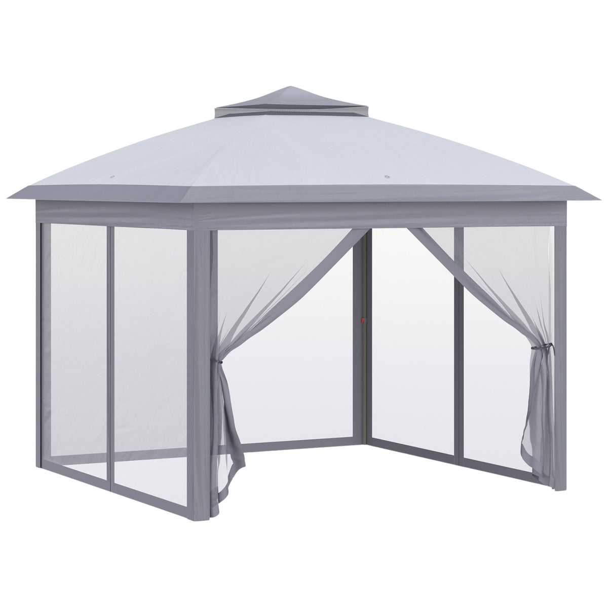 Tonnelle 3 x 3 m Garden Gazebo Pop-up Folding Tent Double Roof 4 Removable Mosquito Nets + Carry Bag Oxford Fabric Metal Gray