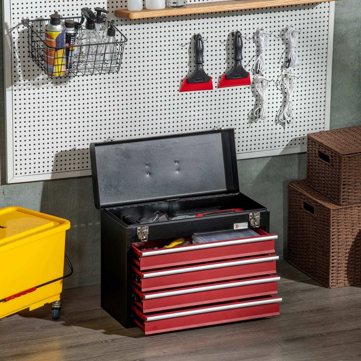 Tool Box 4 Drawers Lock Steel Black+Red 51X22X39.5Cm