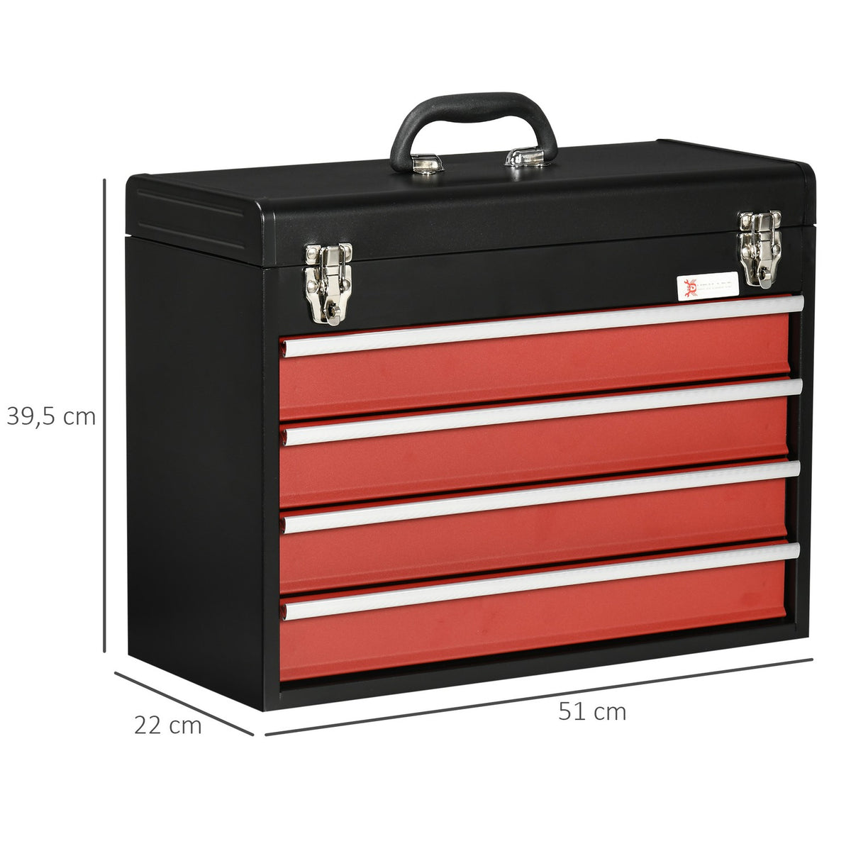 Tool Box 4 Drawers Lock Steel Black+Red 51X22X39.5Cm