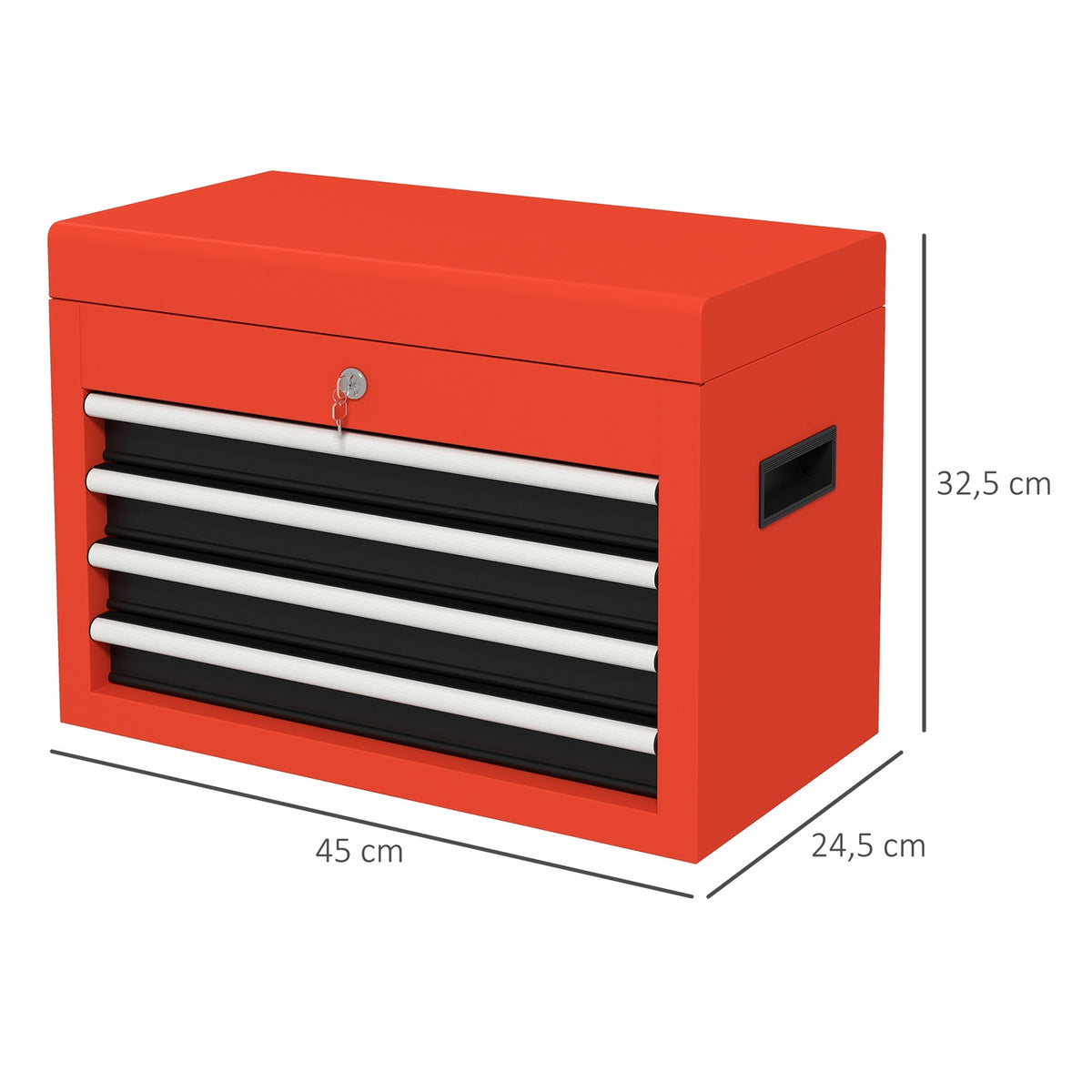 Tool Box Compact Tool Box Without Tools, With 4 Drawers, Lock, Steel, Red, 45X24.5X32.5Cm