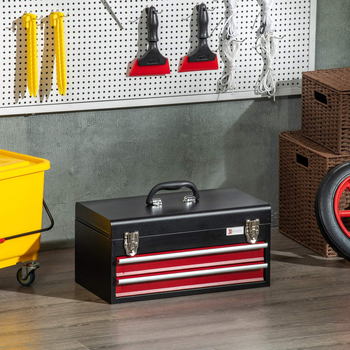 Tool Box Robust Tool Box Without Tools, With Handle, 2 Drawers, Lock, Steel, Black+Red
