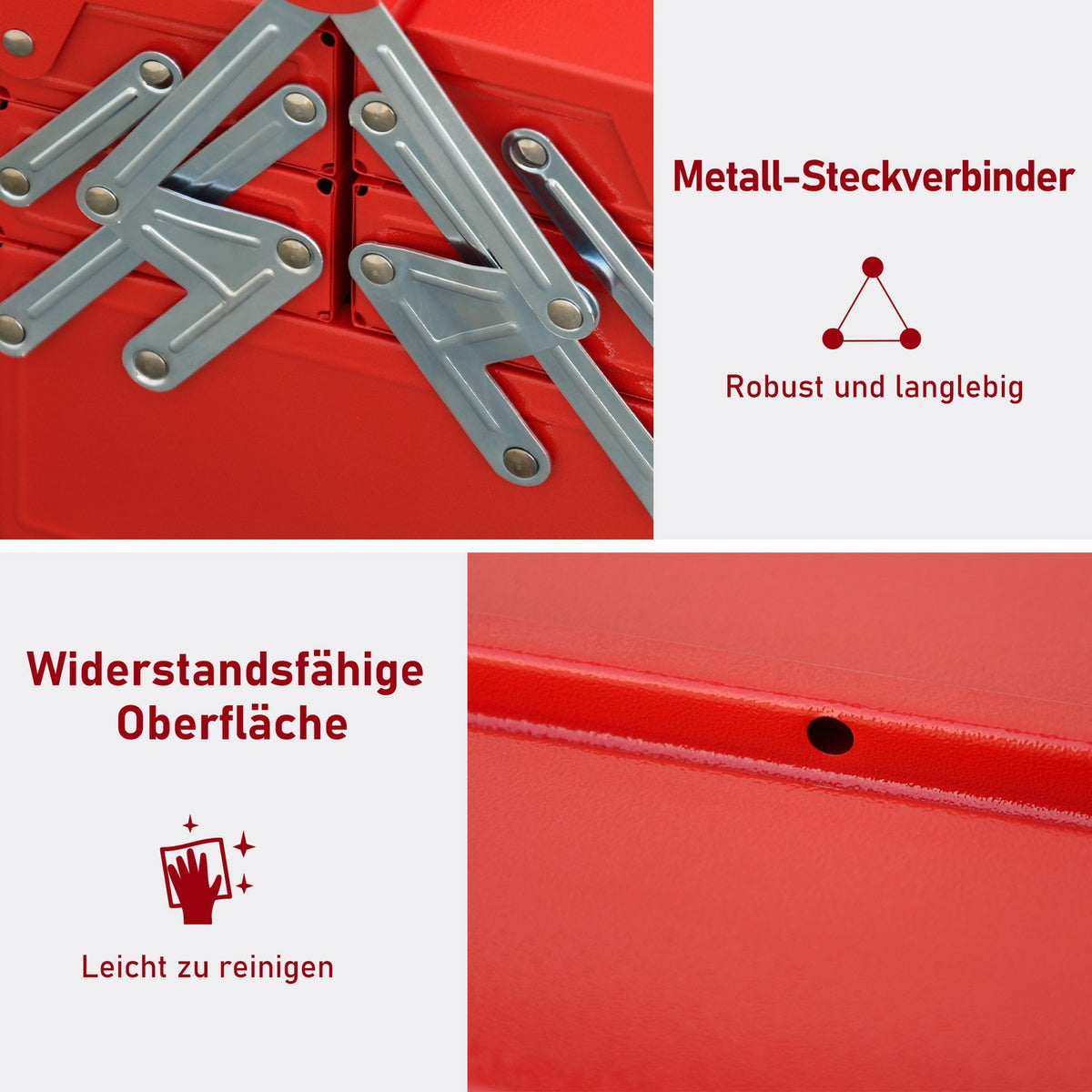 Tool Box Space-Saving Tool Box With 5 Compartments, Hinged, Stable, Steel (Spcc), Red, 45X22.5X34.5Cm