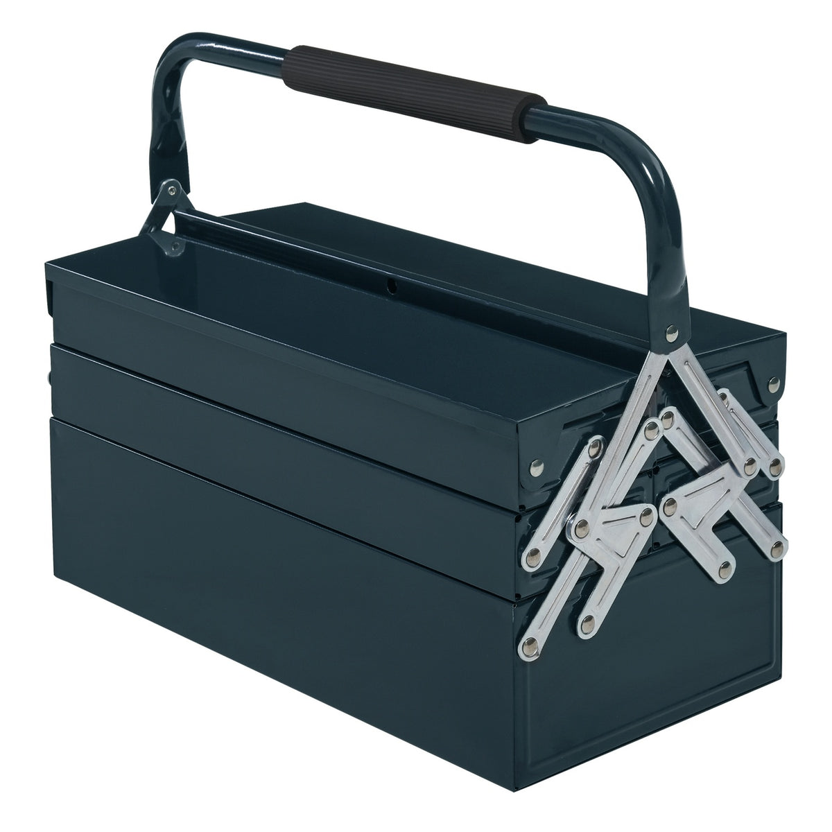 Tool Box, Tool Case, 5 Compartments, Hinged, Steel (Spcc), Dark Green, 45X22.5X34.5 Cm