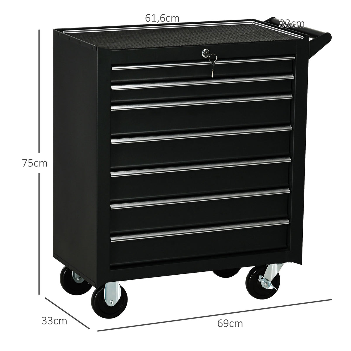 Tool Cart with 7 Drawers, Steel, Lockable, Black