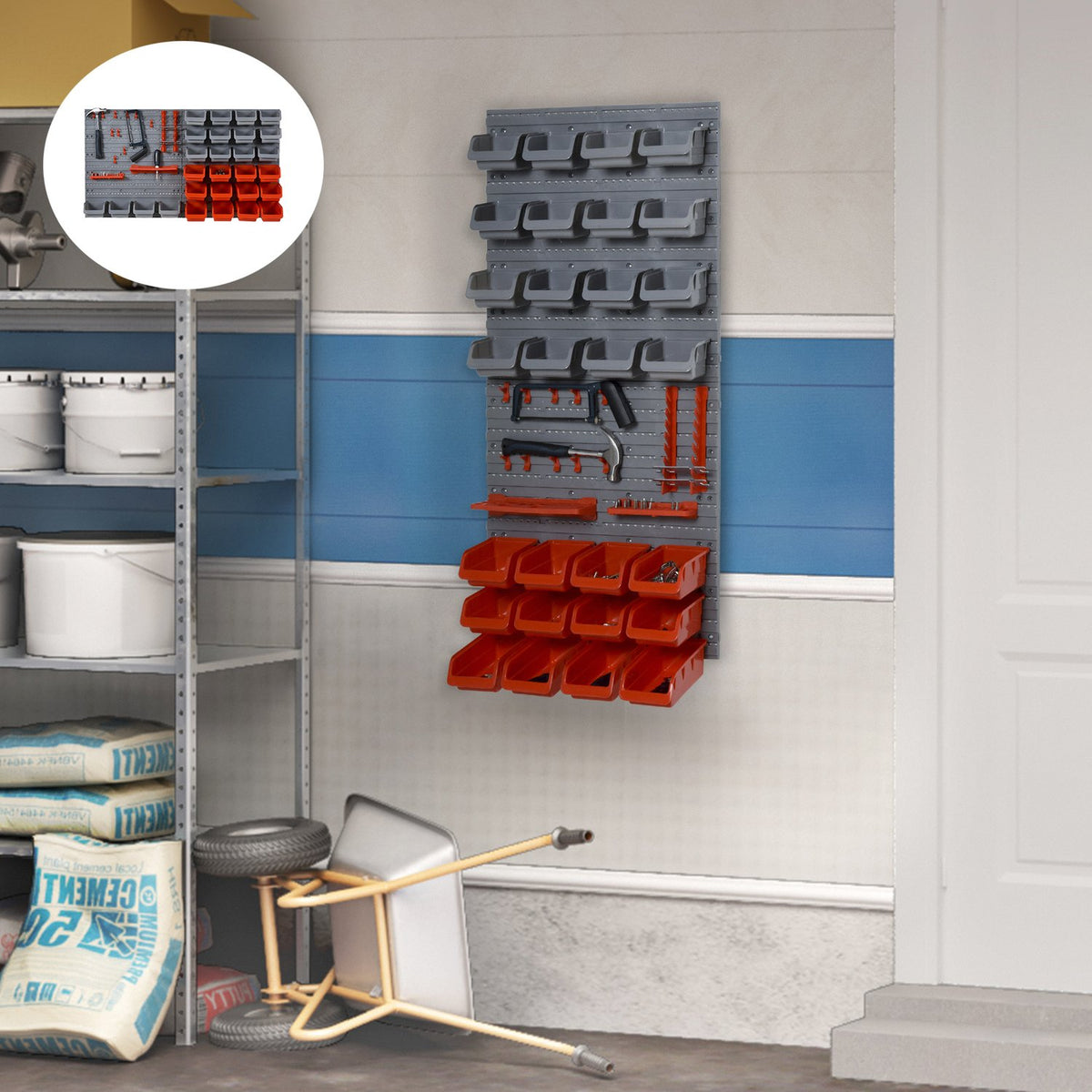 Tool Hole Wall, Tool Holder, Red+Gray, 63.5X22.5X95.5 Cm