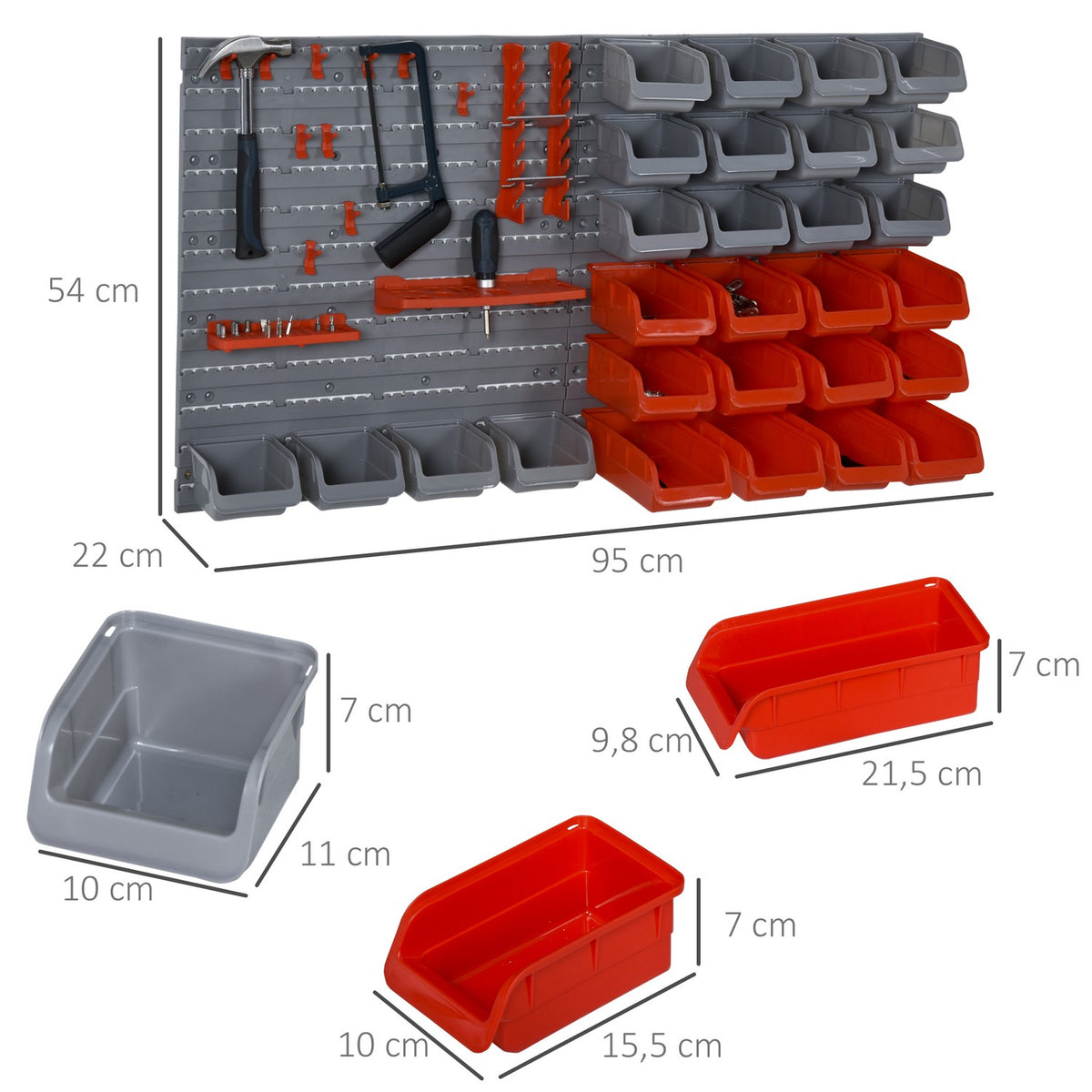 Tool Hole Wall, Tool Holder, Red+Gray, 63.5X22.5X95.5 Cm