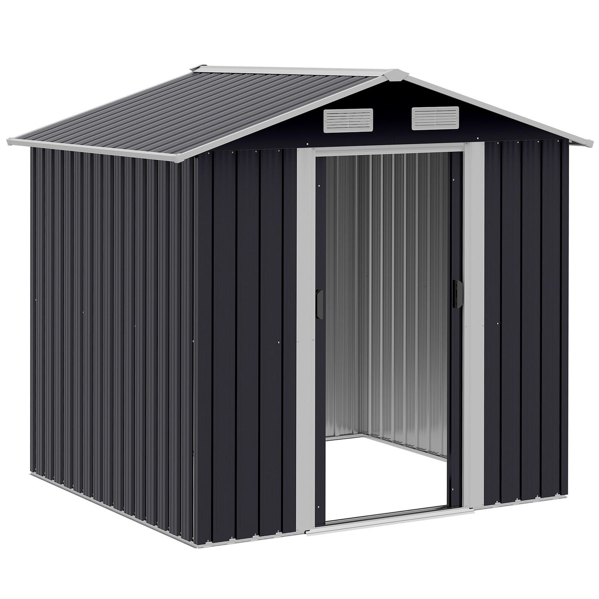 Tool Shed 2.6 M² Garden Shed With 2 Sliding Doors Made Of Galvanized Steel, 195.5X153X188Cm, Black