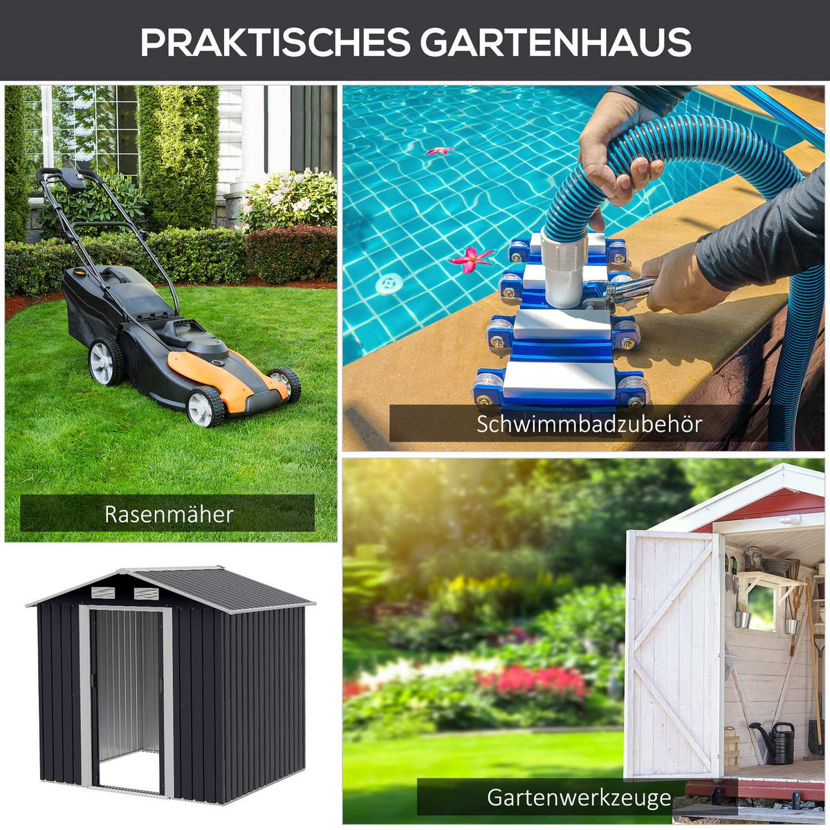 Tool Shed 2.6 M² Garden Shed With 2 Sliding Doors Made Of Galvanized Steel, 195.5X153X188Cm, Black