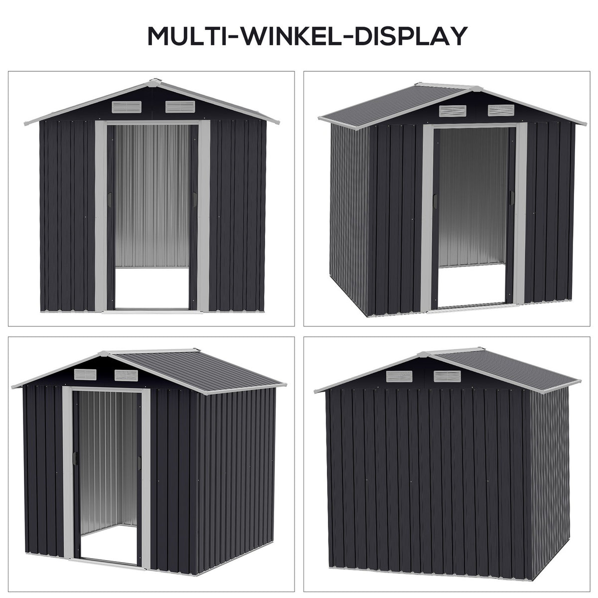 Tool Shed 2.6 M² Garden Shed With 2 Sliding Doors Made Of Galvanized Steel, 195.5X153X188Cm, Black