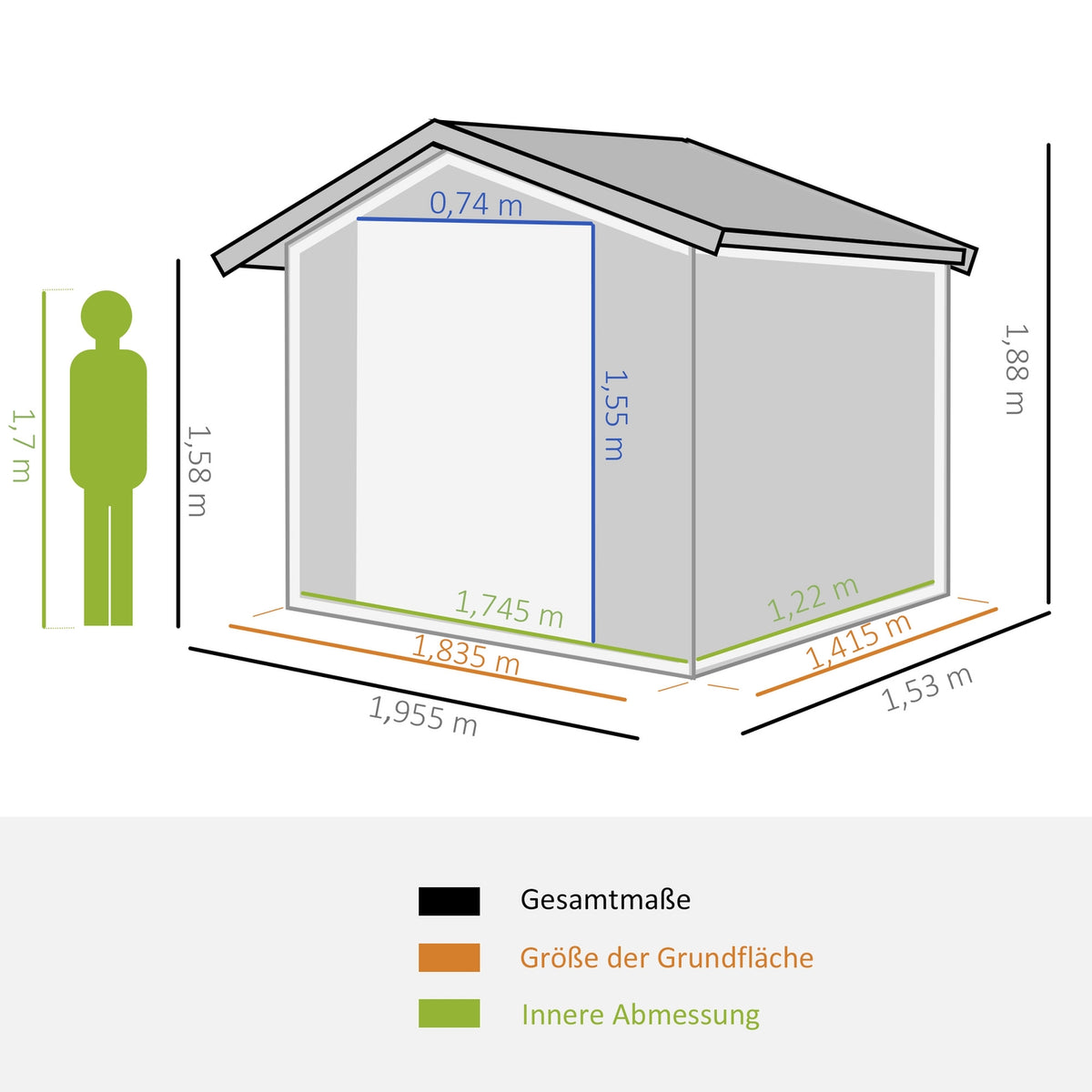 Tool Shed 2.6 M² Garden Shed With 2 Sliding Doors Made Of Galvanized Steel, 195.5X153X188Cm, Black