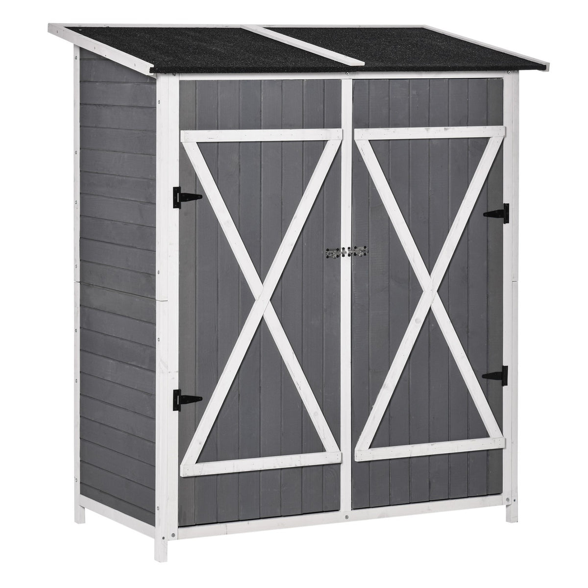 Tool Shed Garden Cabinet 2 Doors Asphalt Roof Fir Wood Gray + White 139X75X160Cm