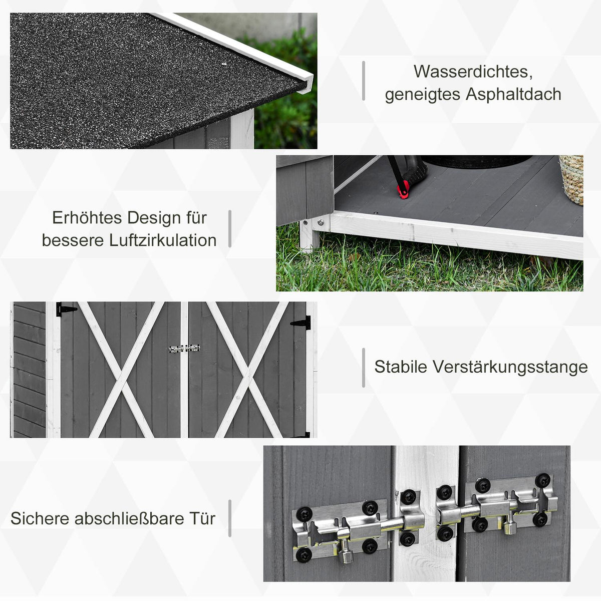Tool Shed Garden Cabinet 2 Doors Asphalt Roof Fir Wood Gray + White 139X75X160Cm
