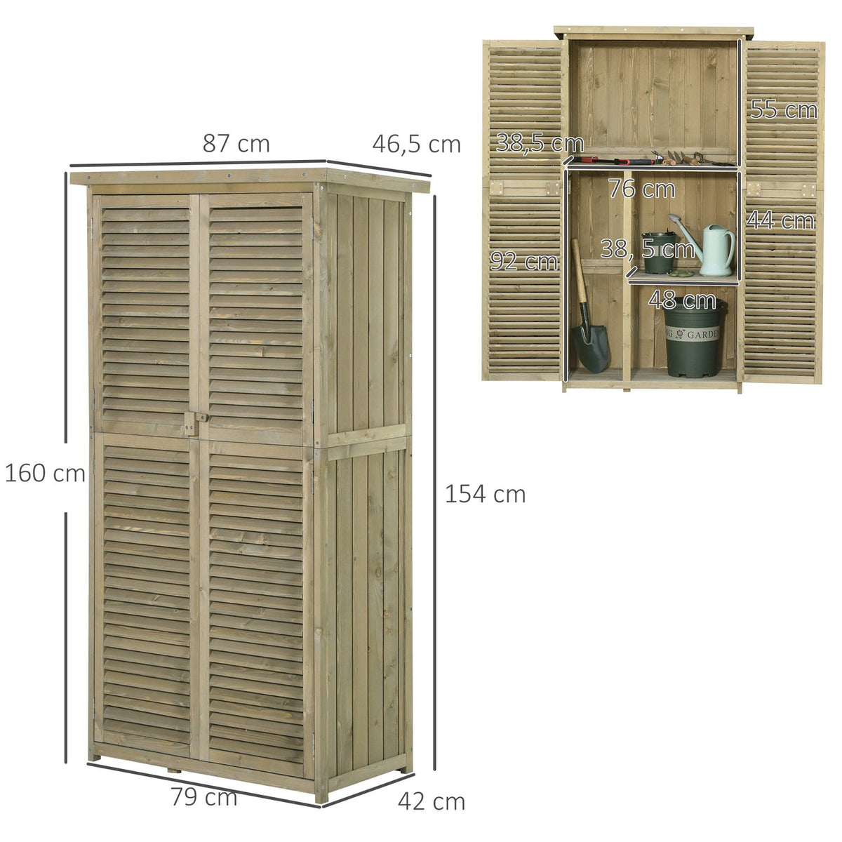 Tool Shed Garden Cupboard Tool Cupboard Wood With Asphalt Roof Slatted Door 4 Compartments Gray 87 X 46.5 X 160 Cm