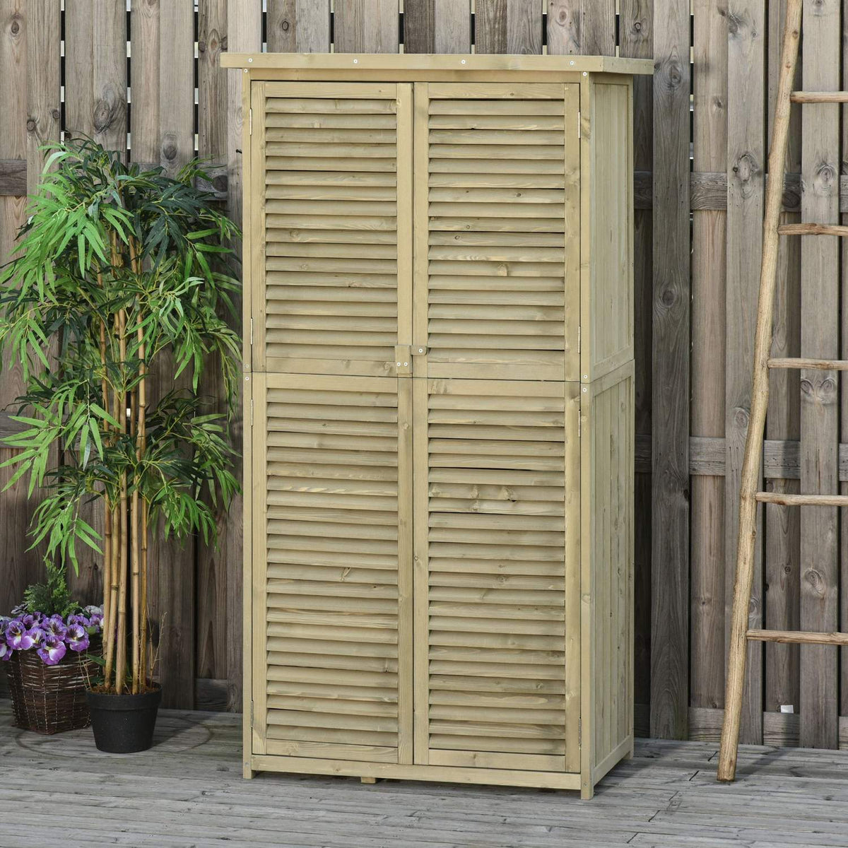 Tool Shed Garden Cupboard Tool Cupboard Wood With Asphalt Roof Slatted Door 4 Compartments Gray 87 X 46.5 X 160 Cm