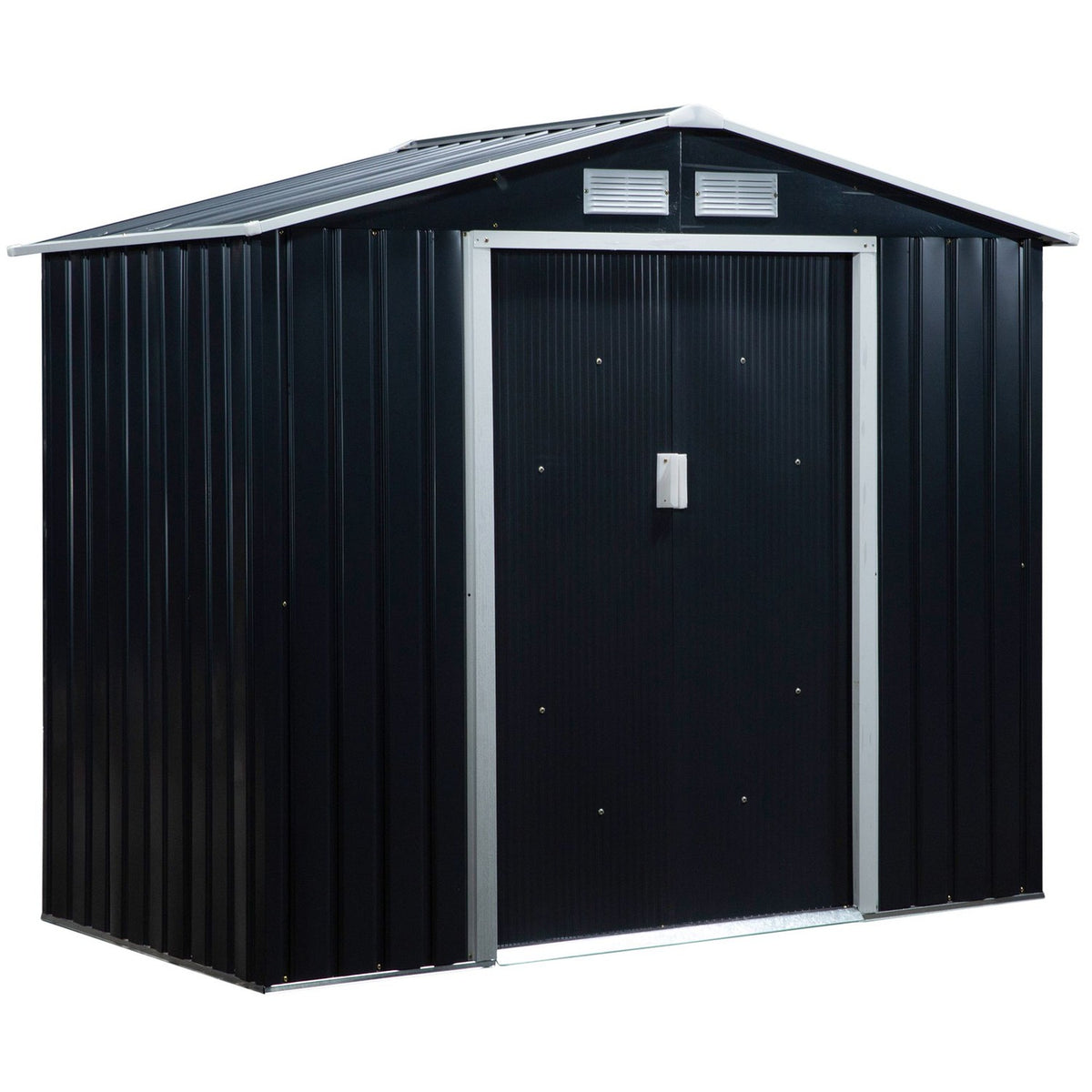 Tool Shed Garden Shed Garden Shed With Floor Frame And Sliding Doors Weatherproof Steel Charcoal Gray 213 X 130 X 185 Cm