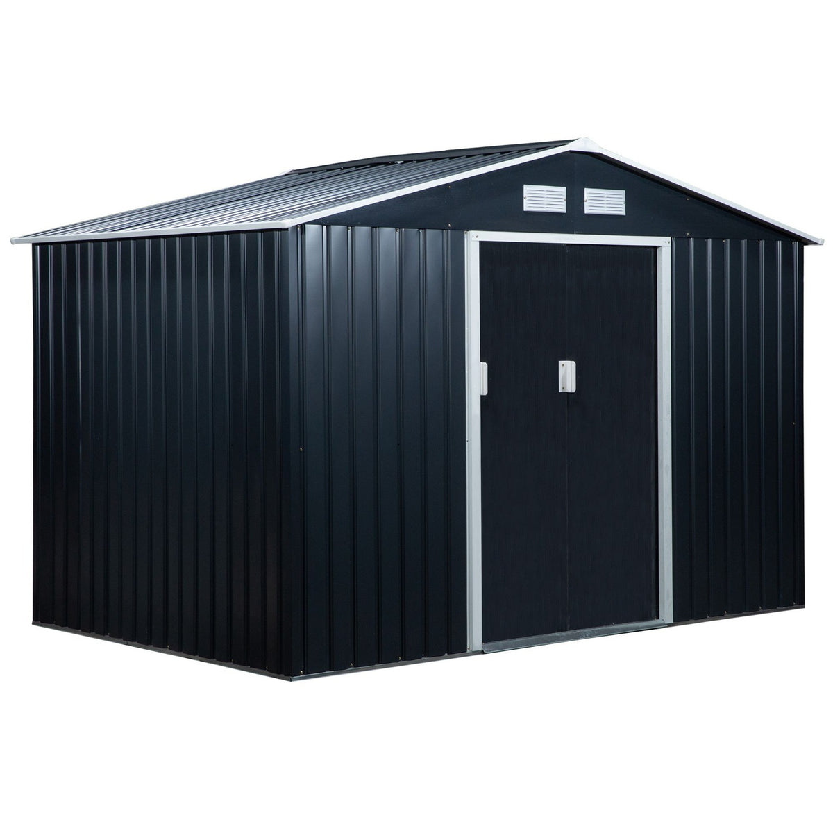 Tool Shed Garden Shed Garden Shed With Floor Frame And Sliding Doors Weatherproof Steel Charcoal Gray 277 X 195 X 192 Cm