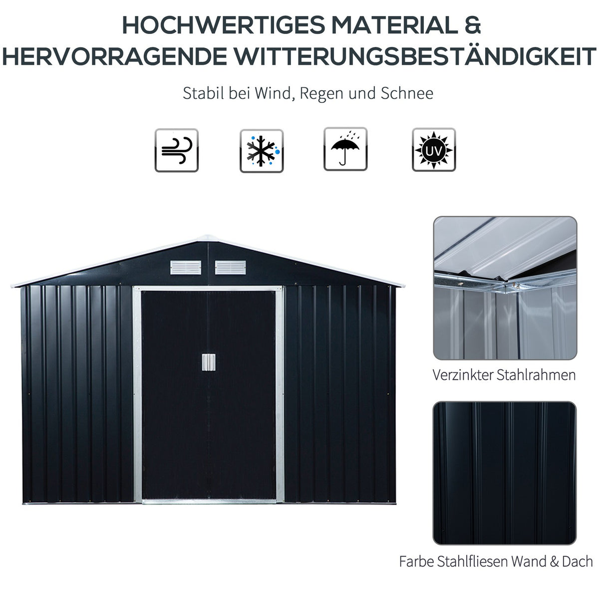 Tool Shed Garden Shed Garden Shed With Floor Frame And Sliding Doors Weatherproof Steel Charcoal Gray 277 X 195 X 192 Cm