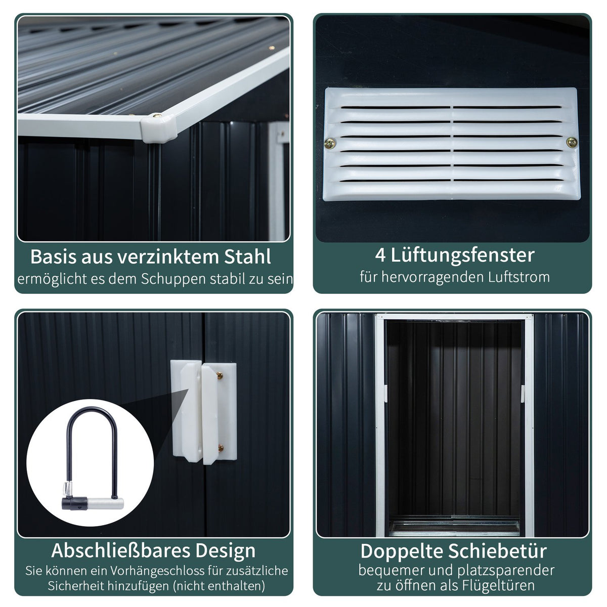 Tool Shed Garden Shed Garden Shed With Floor Frame And Sliding Doors Weatherproof Steel Charcoal Gray 277 X 195 X 192 Cm